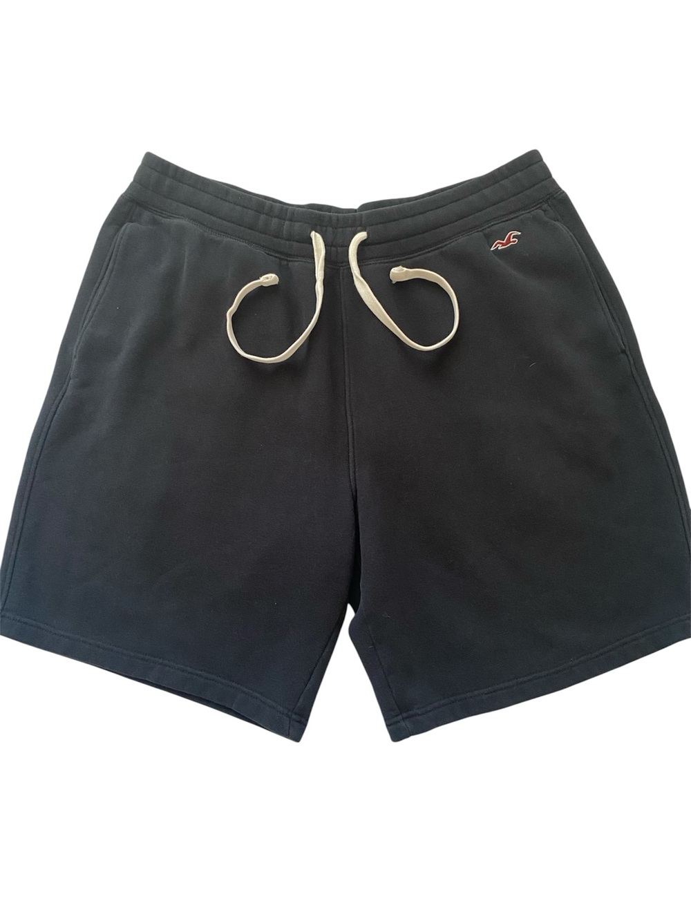 Hollister Men’s Black Drawstring Athletic Shorts with Cream Cord